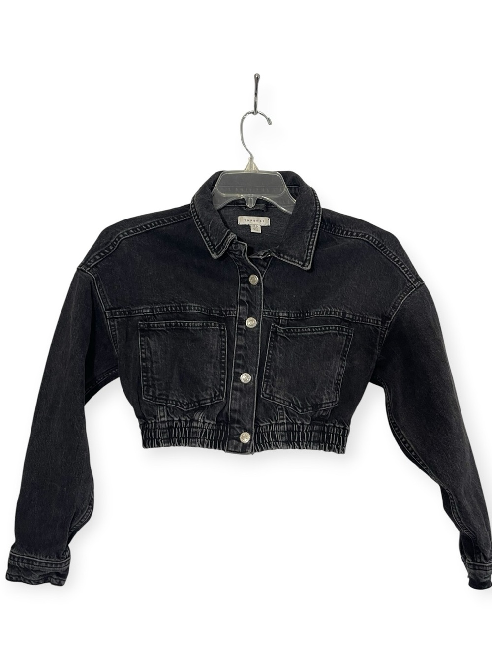 Topshop Cropped Denim Jacket Black/Charcoal Washed Size 2 - Picture 12 of 12